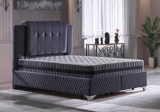 Lit coffre capitonné gris HERO Slims Mobilya