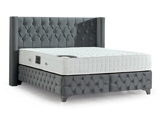 Lit coffre capitonné gris MODA - Galerie du Mobilier