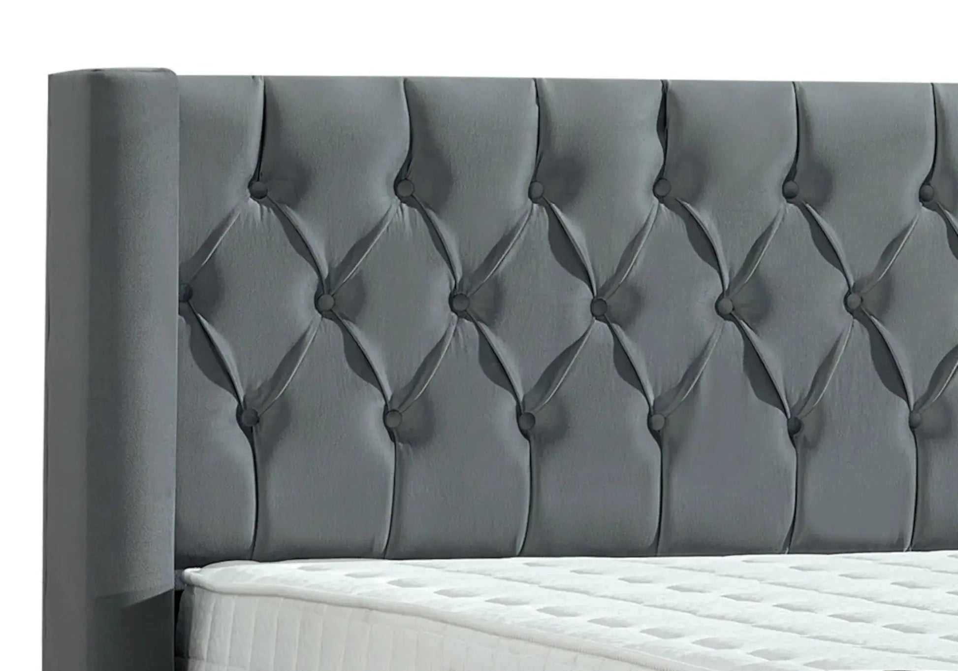 Lit coffre capitonné gris MODA - Galerie du Mobilier