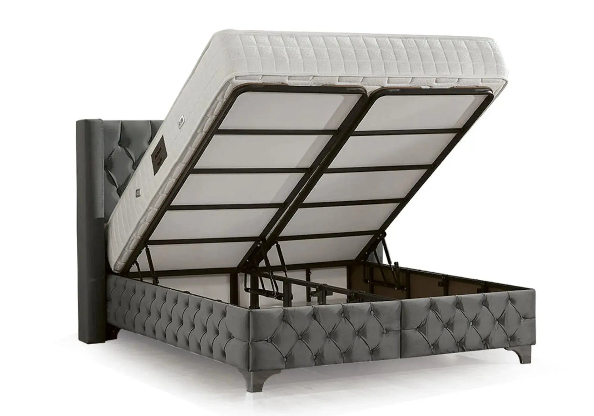 Lit coffre capitonné gris MODA - Galerie du Mobilier