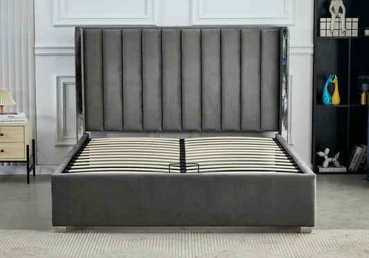 Lit coffre en velours gris PRINCE Galerie du Mobilier