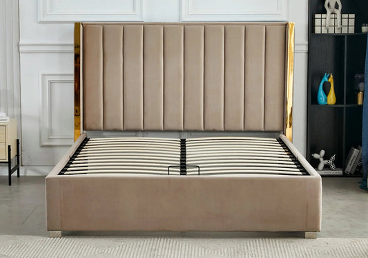 Lit coffre en velours taupe PRINCE Galerie du Mobilier