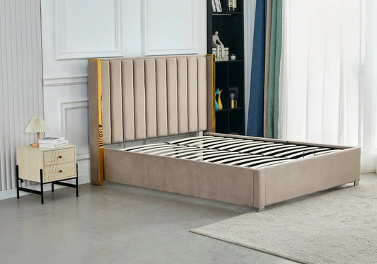 Lit coffre en velours taupe PRINCE Galerie du Mobilier