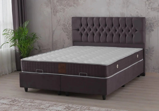 Lit coffre et tête de lit gris KUBA - Galerie du Mobilier