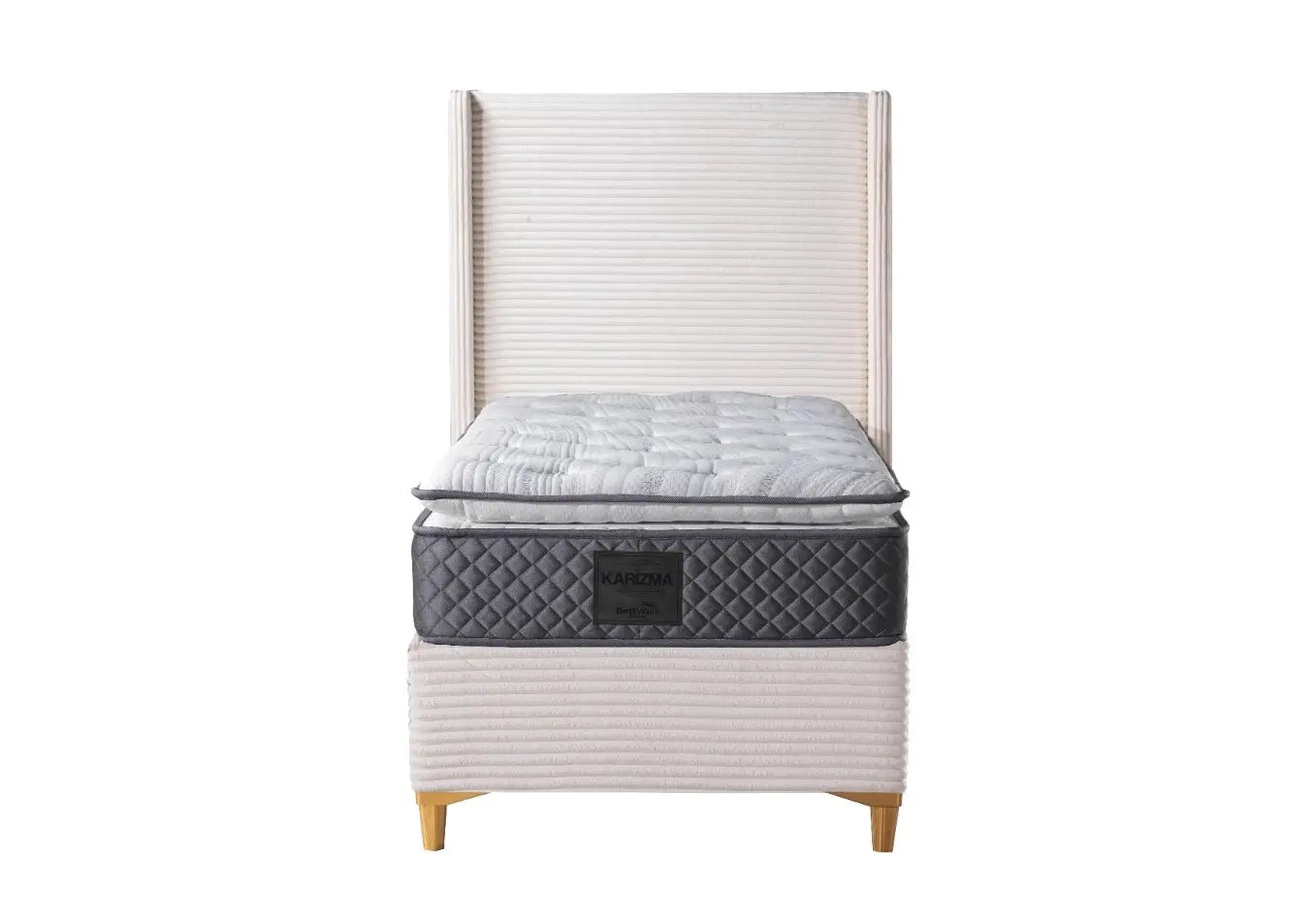 Lit coffre velours beige – Galerie du Mobilier