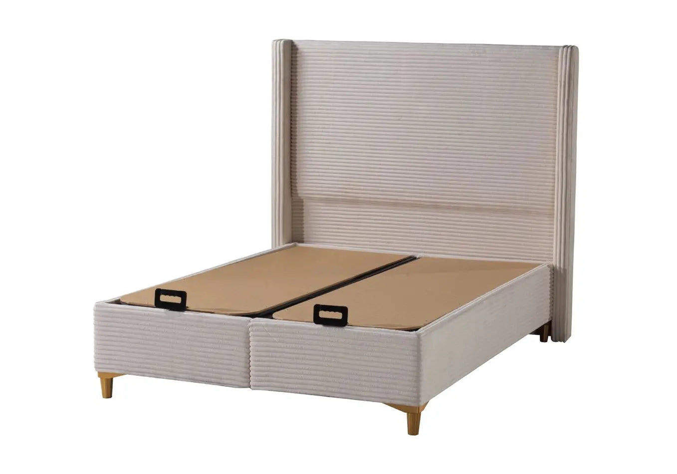 Lit coffre velours beige – Galerie du Mobilier