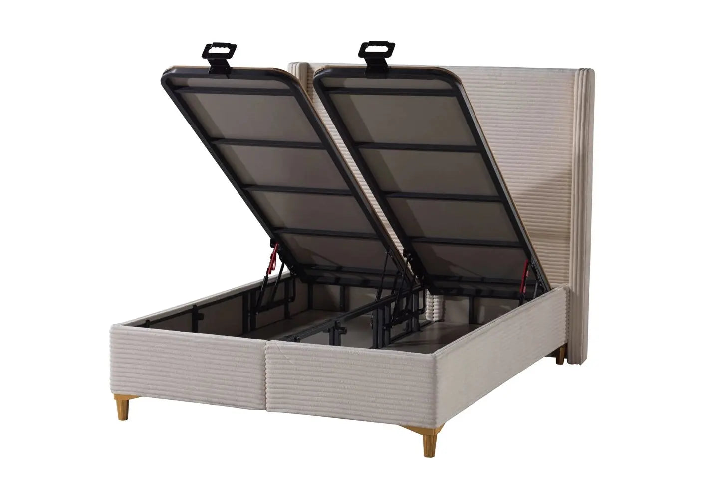 Lit coffre velours beige – Galerie du Mobilier