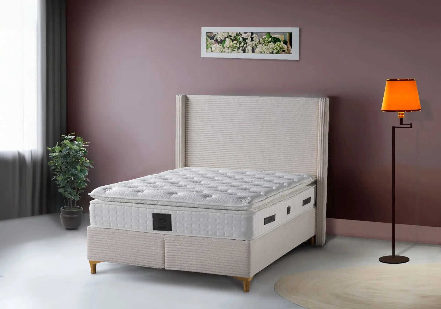 Lit coffre velours beige – Galerie du Mobilier - Vue 1