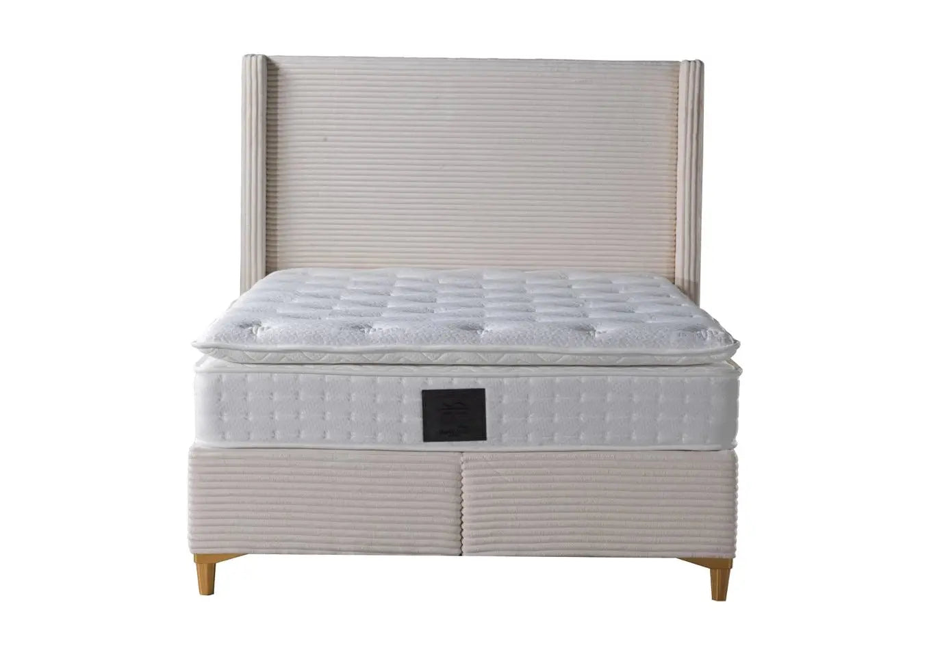 Lit coffre velours beige – Galerie du Mobilier