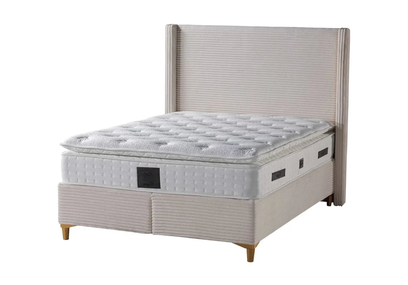 Lit coffre velours beige – Galerie du Mobilier