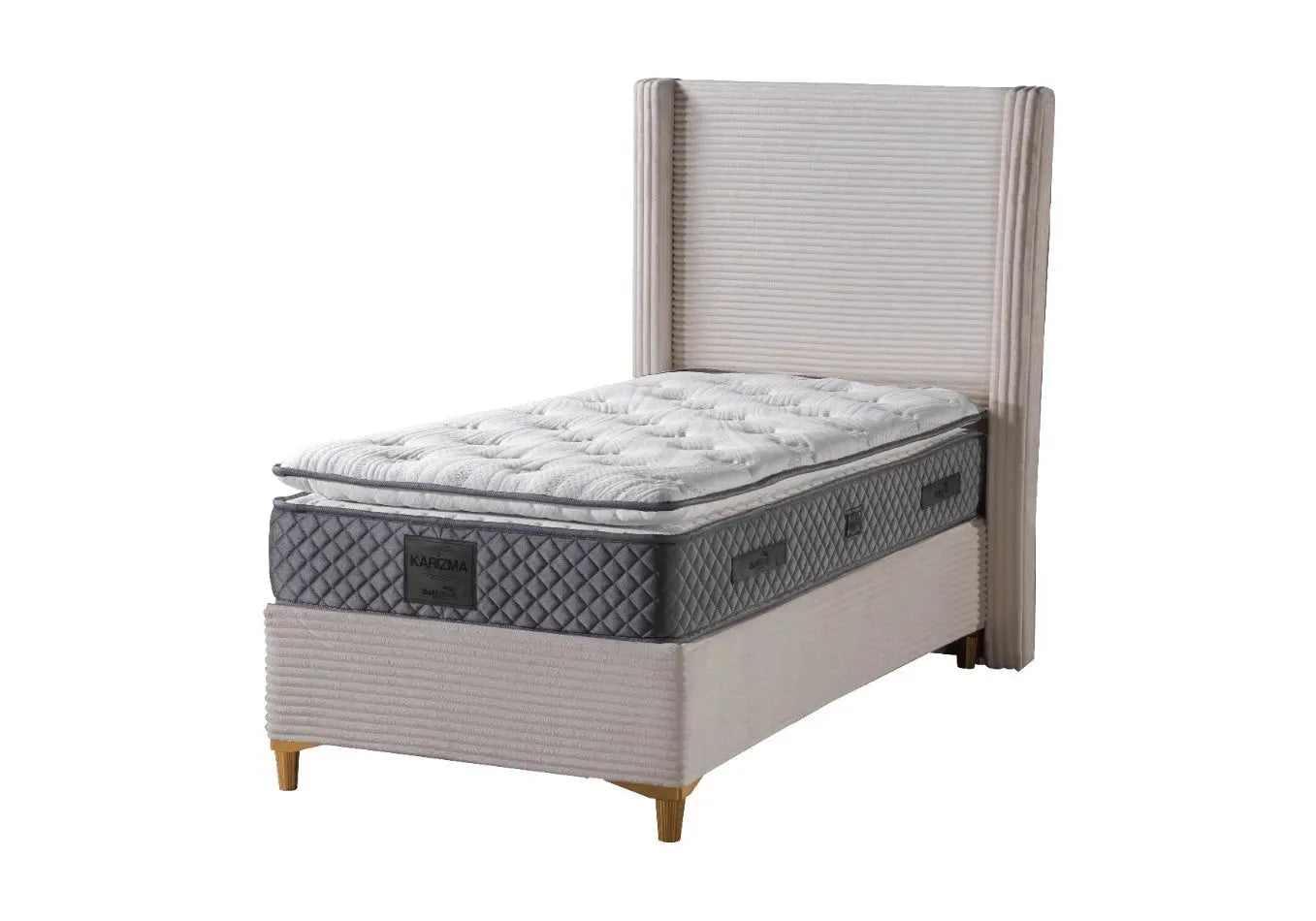 Lit coffre velours beige – Galerie du Mobilier