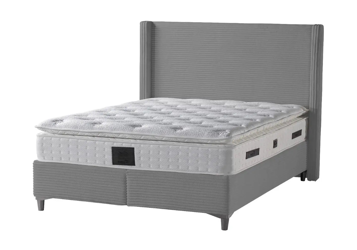 Lit coffre velours gris – Galerie du Mobilier