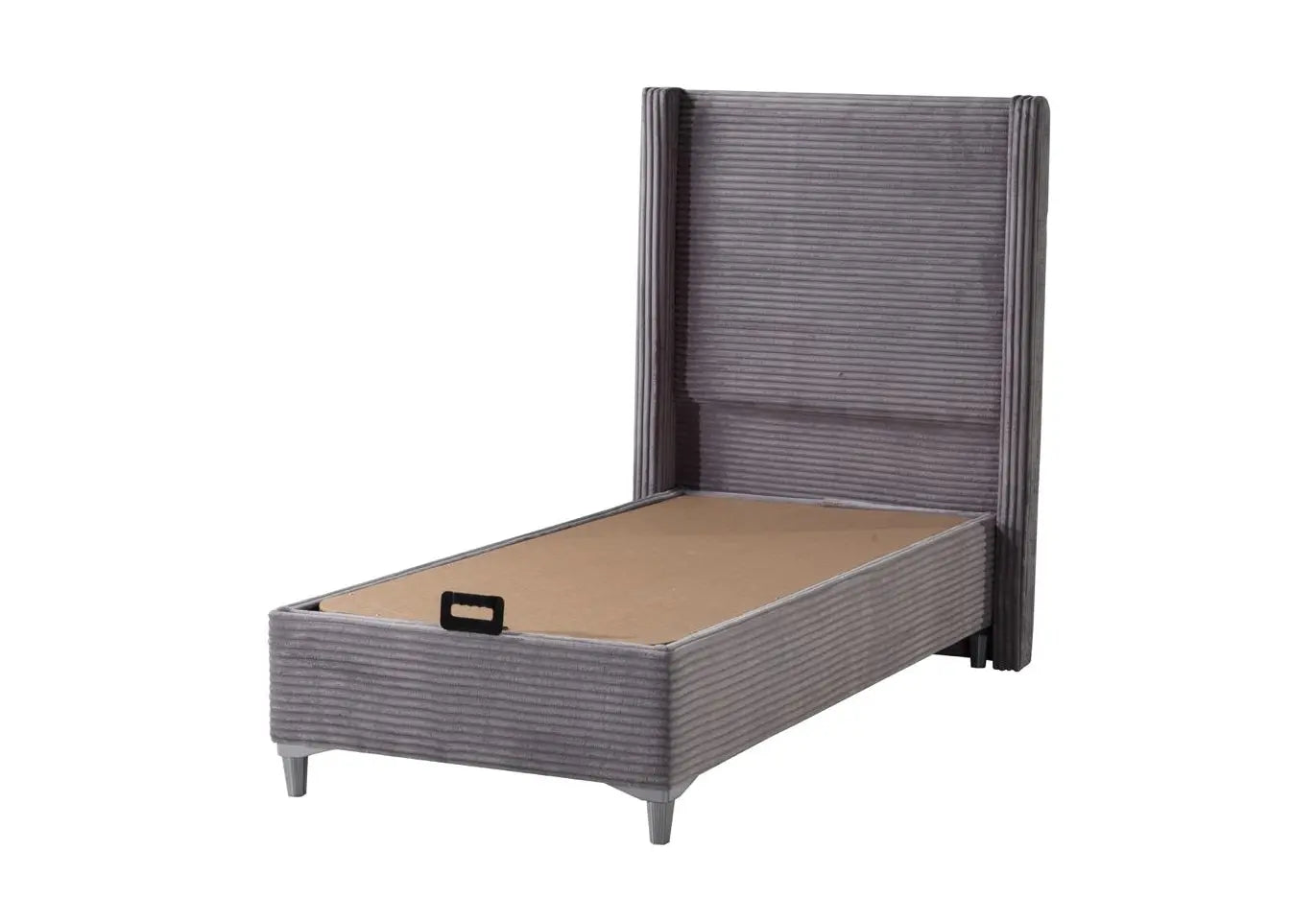 Lit coffre velours gris – Galerie du Mobilier