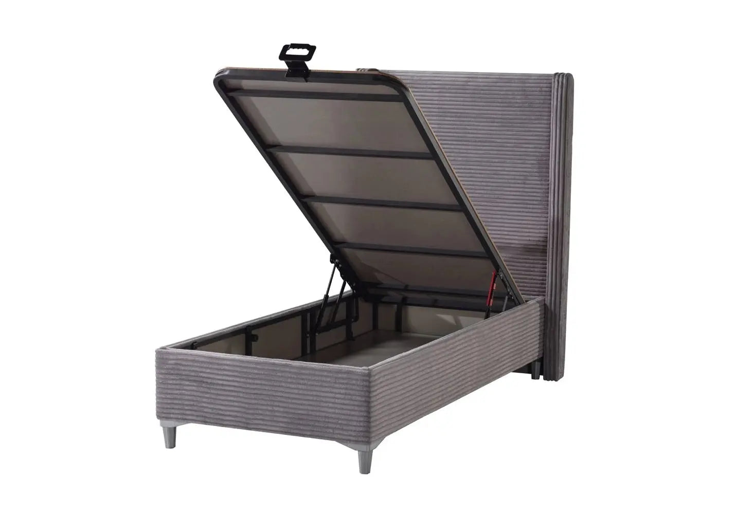 Lit coffre velours gris – Galerie du Mobilier
