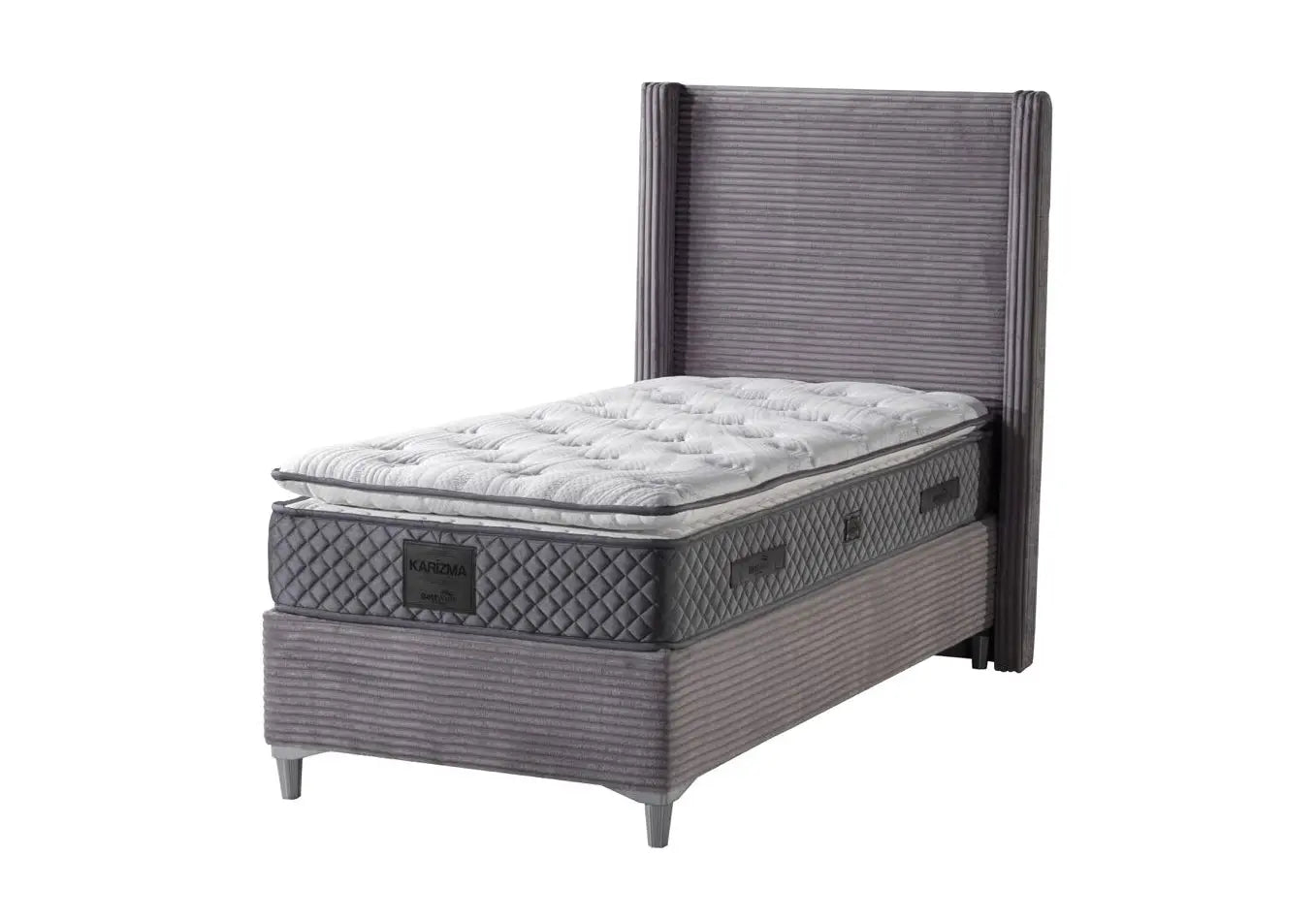 Lit coffre velours gris – Galerie du Mobilier