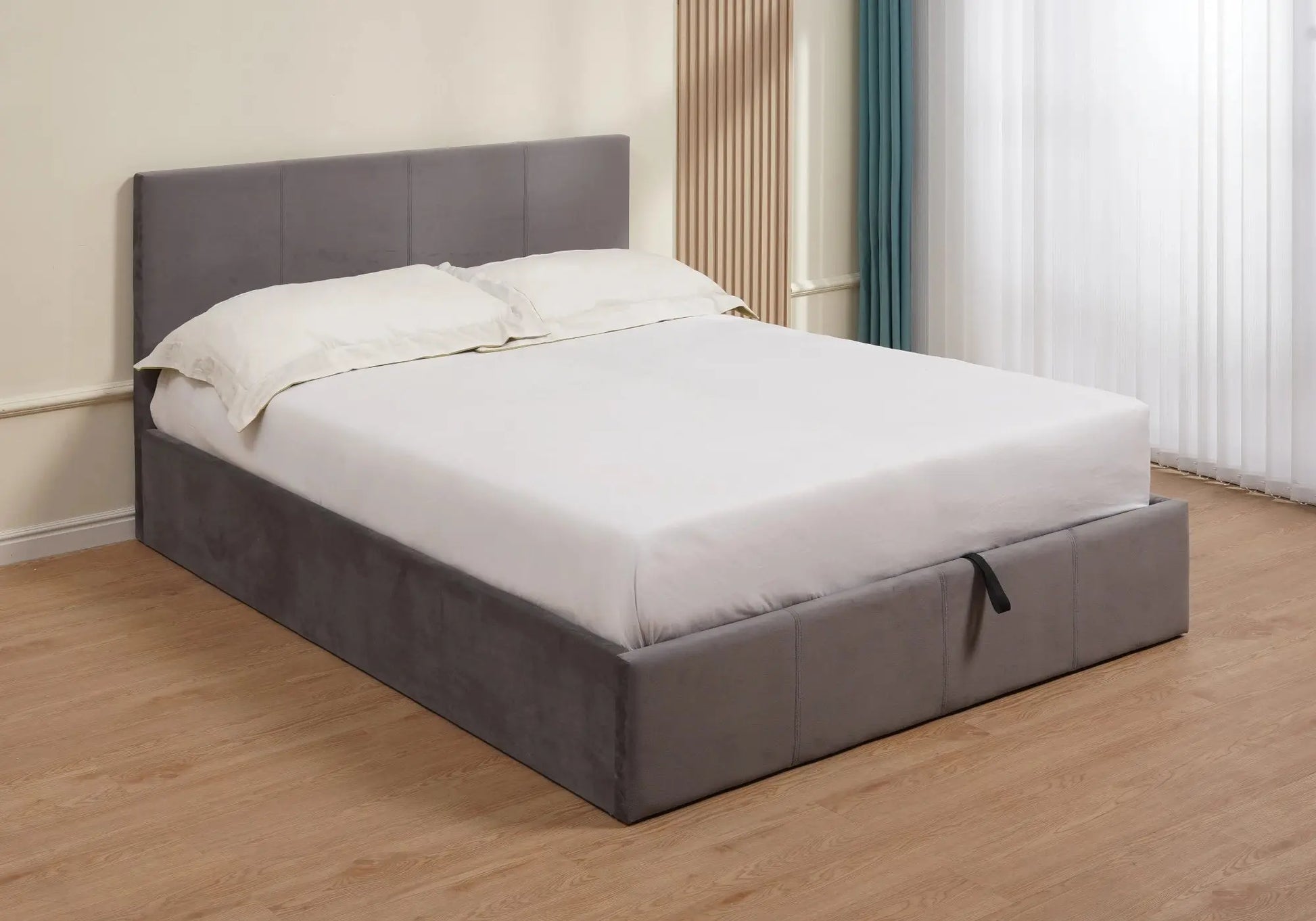 Lit coffre velours gris LENİTA - Vue 1