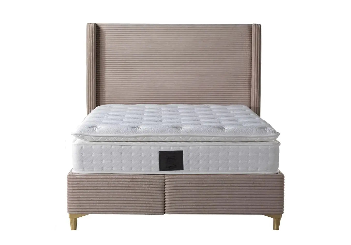 Lit coffre velours taupe – Galerie du Mobilier