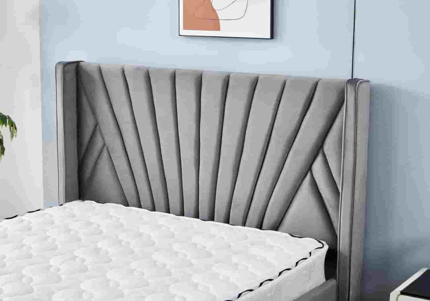 Lit design en velours gris MARIA - Galerie du Mobilier