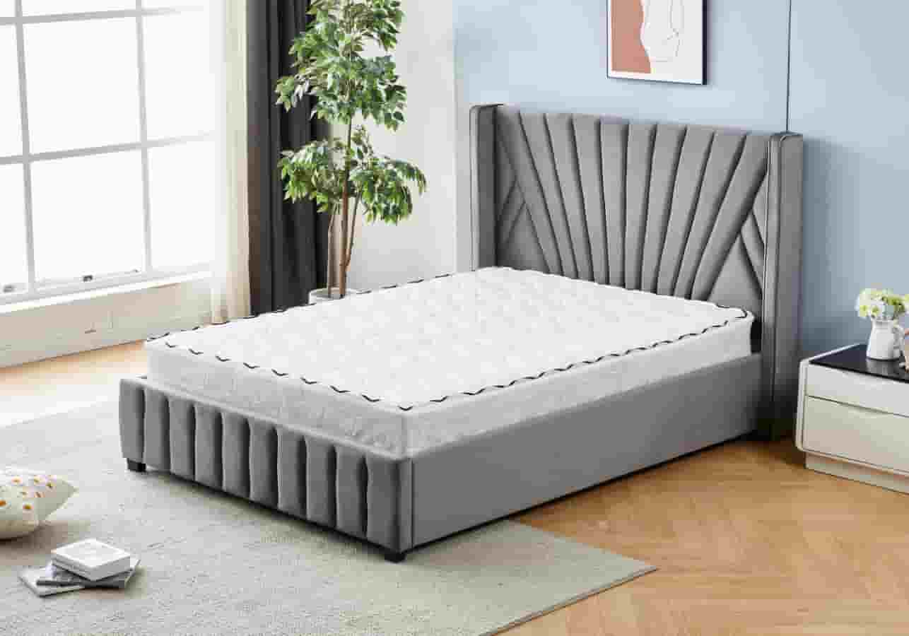 Lit design en velours gris MARIA - Galerie du Mobilier