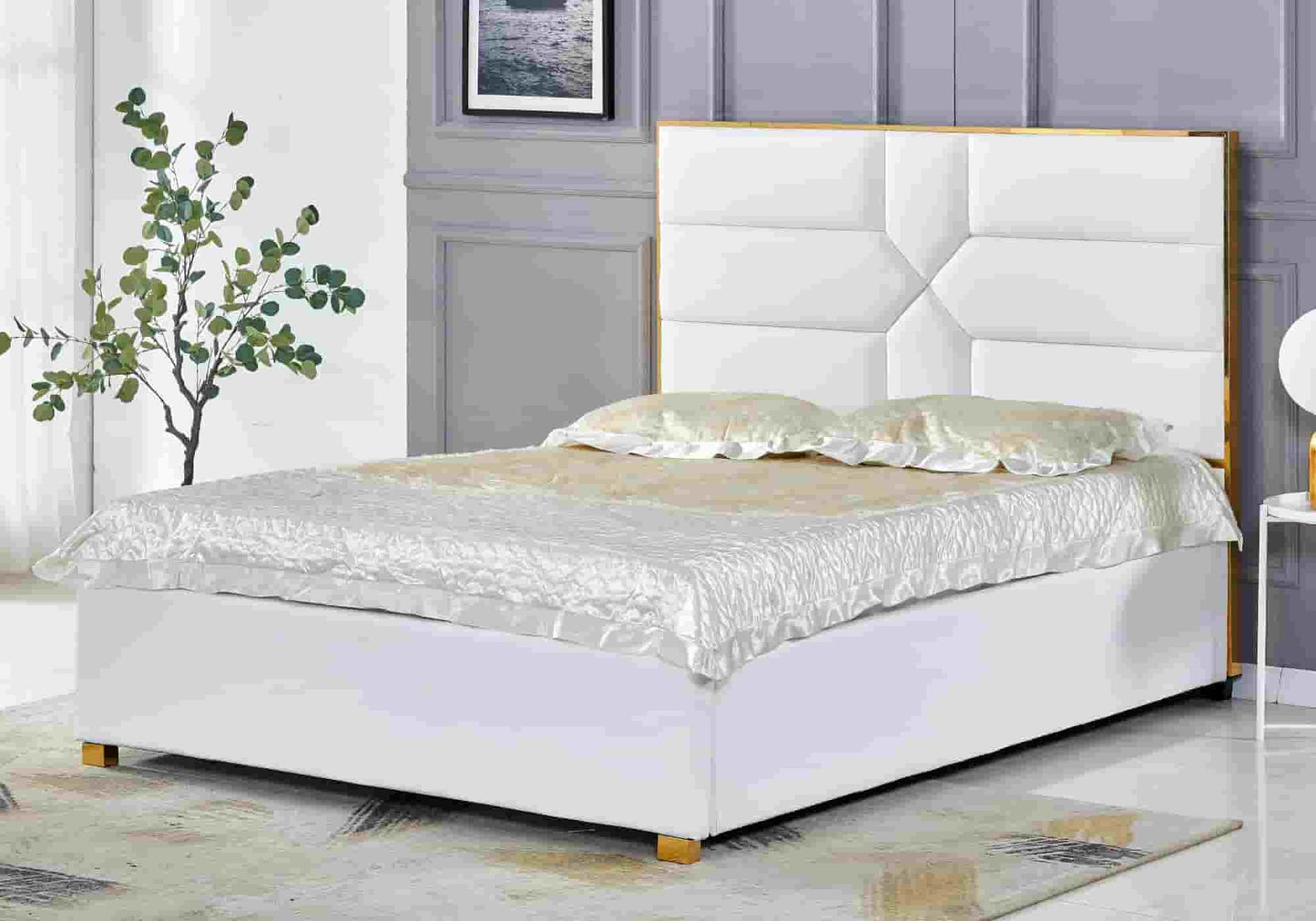 Lit design laiton blanc LINAÉ – Galerie du Mobilier - Vue 1