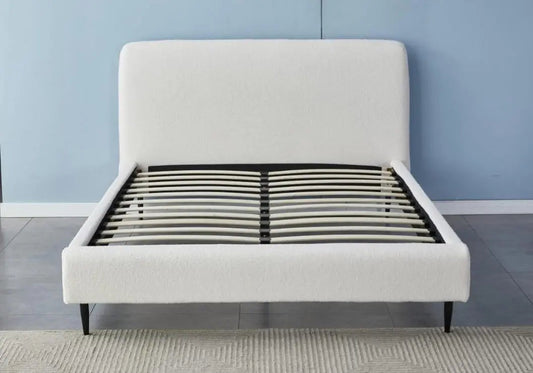 Lit en tissu bouclé blanc CLAOUD Galerie du Mobilier