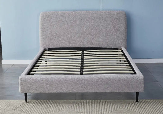 Lit en tissu bouclé gris CLAOUD Galerie du Mobilier
