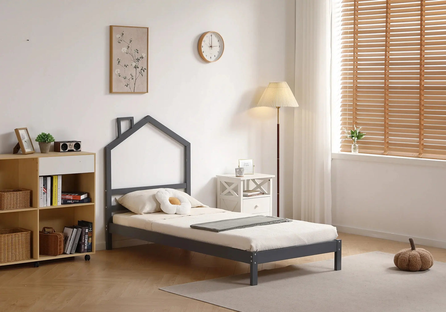 Lit enfant bois gris - Vue 1