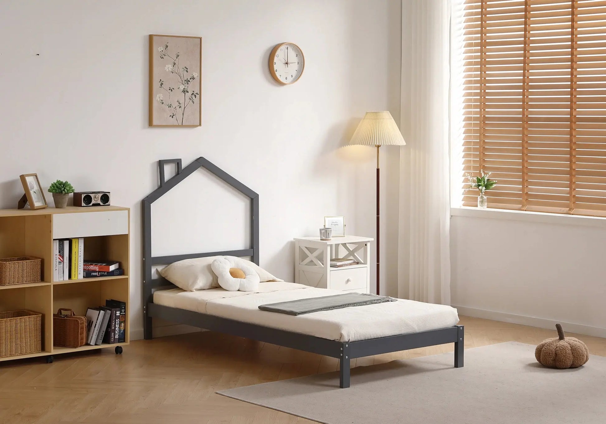 Lit enfant bois gris - Vue 1