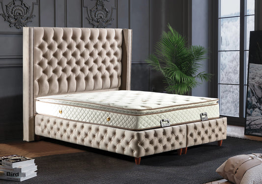 Lit Turc Capitonné Velours Beige Coffre Rangement – STAR - DEKOFLIX