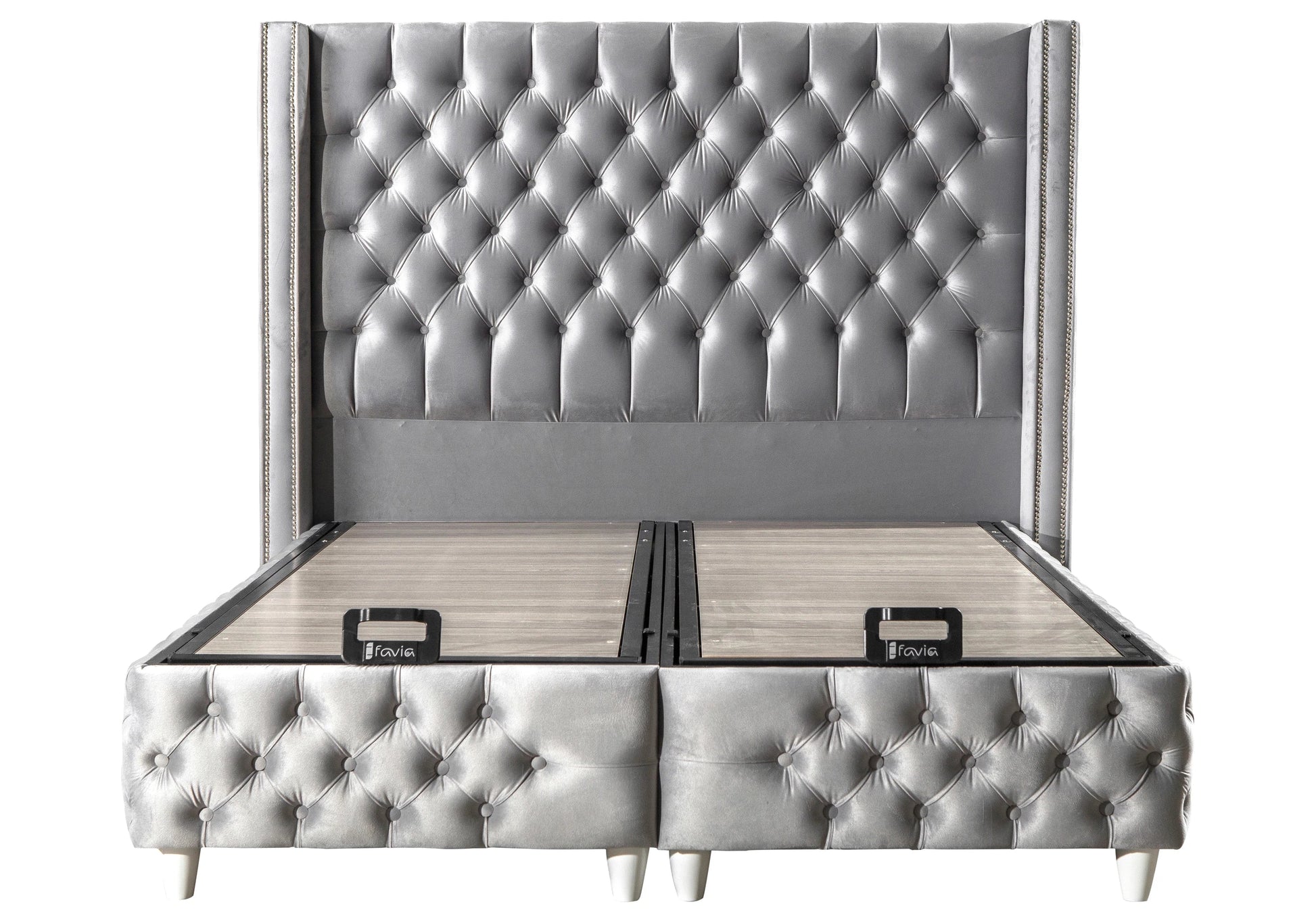 Lit Turc Capitonné Velours Gris Coffre Rangement – STAR - DEKOFLIX