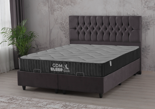 Lit coffre complet 2 places velours gris – Lore – Galerie du Mobilier - Vue 1