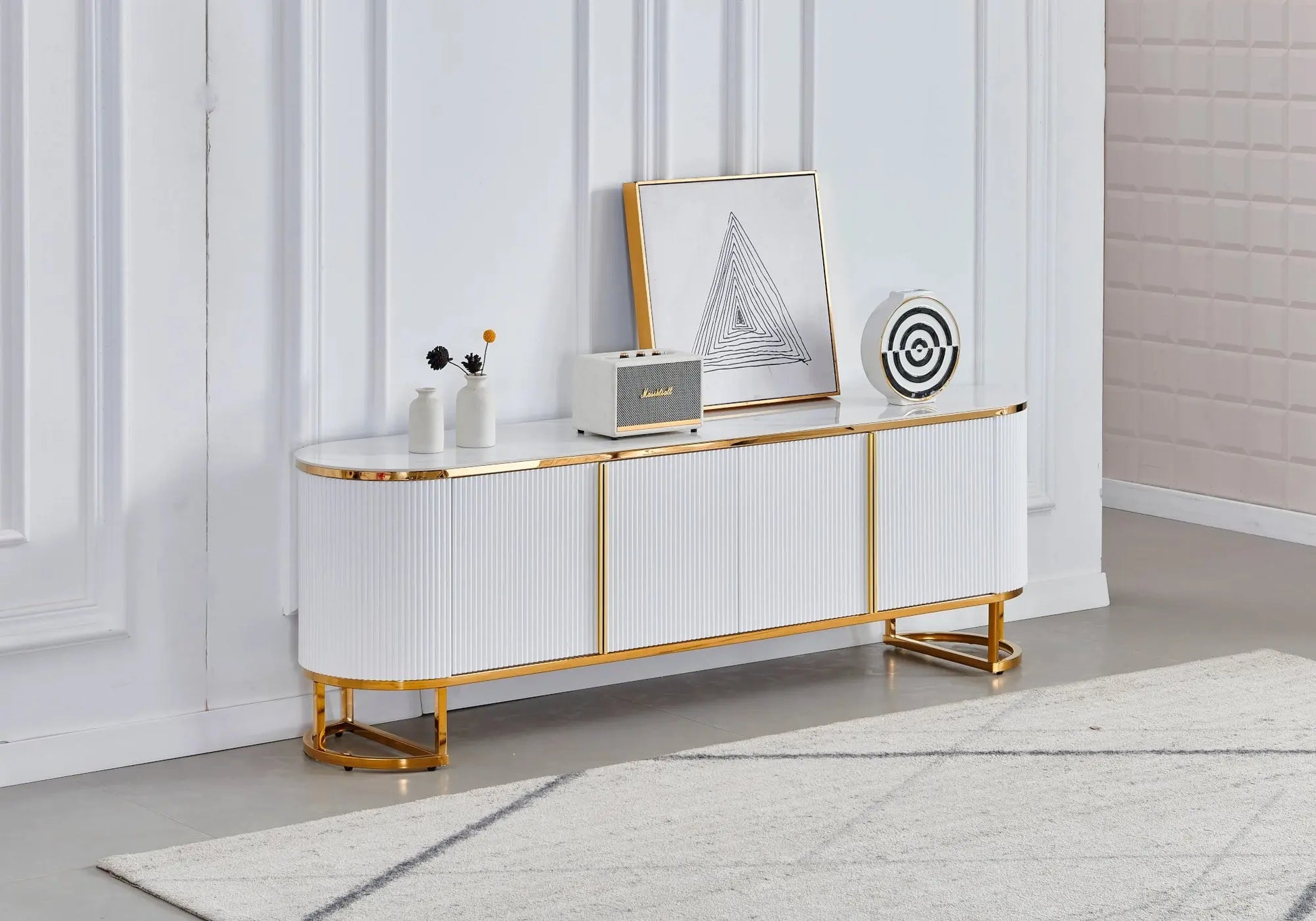 Meuble banc TV marbre beige céramique ESMEE Galerie du Mobilier