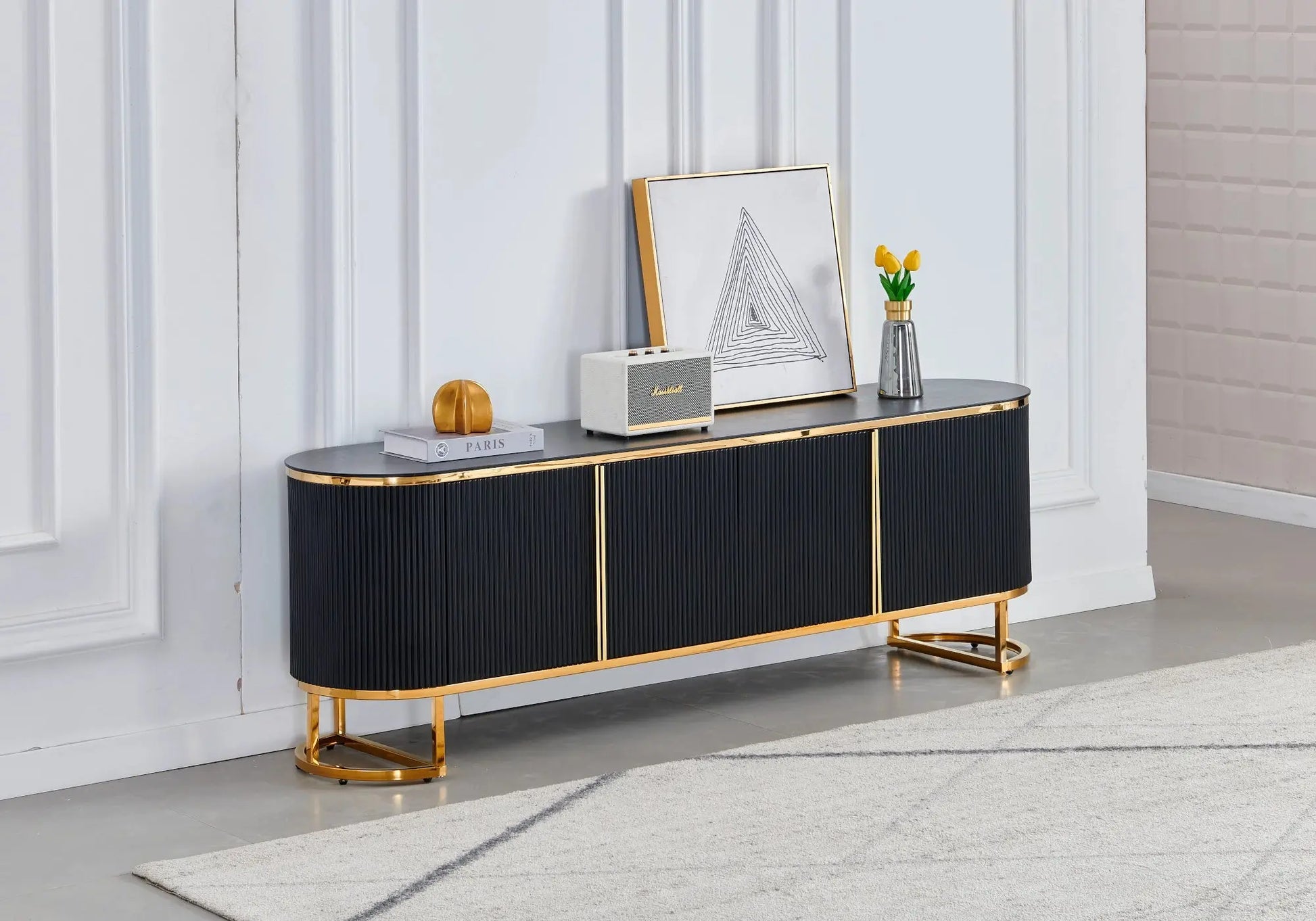 Meuble banc TV marbre beige céramique ESMEE Galerie du Mobilier