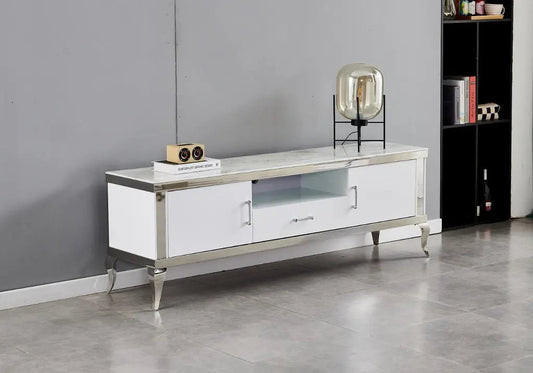 Meuble banc tv marbre beige BAROQUE Galerie du Mobilier