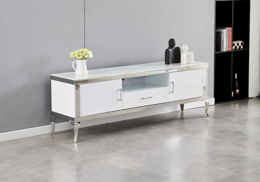 Meuble banc tv marbre blanc BAROQUE Galerie du Mobilier