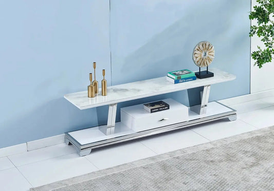 Meuble banc tv marbre blanc VERSUS Galerie du Mobilier