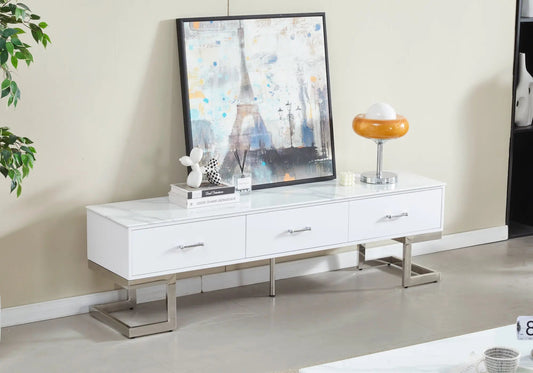 Meuble banc tv marbre blanc LILA Galerie du Mobilier