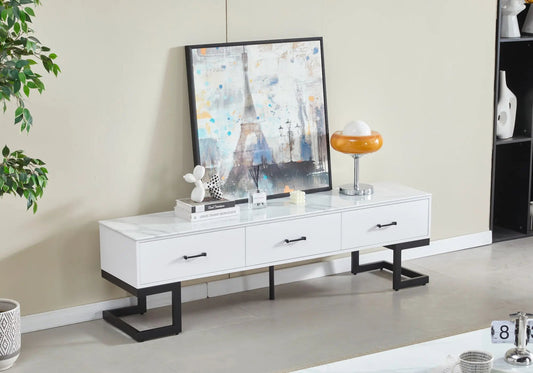 Meuble banc tv noire marbre blanc LILA Galerie du Mobilier