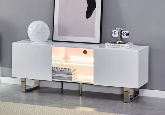 Meuble tv design argent laqué blanc ALYA Galerie du Mobilier
