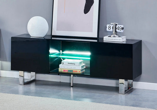 Meuble tv design argent laqué noir ALYA Galerie du Mobilier