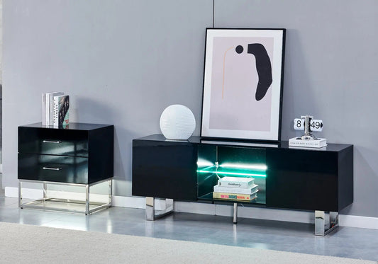 Meuble tv design argent laqué noir ALYA Galerie du Mobilier