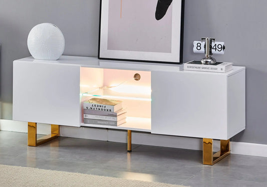 Meuble tv design doré laqué blanc ALYA Galerie du Mobilier