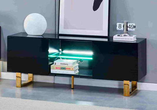 Meuble tv design doré laqué noir ALYA - Galerie du Mobilier