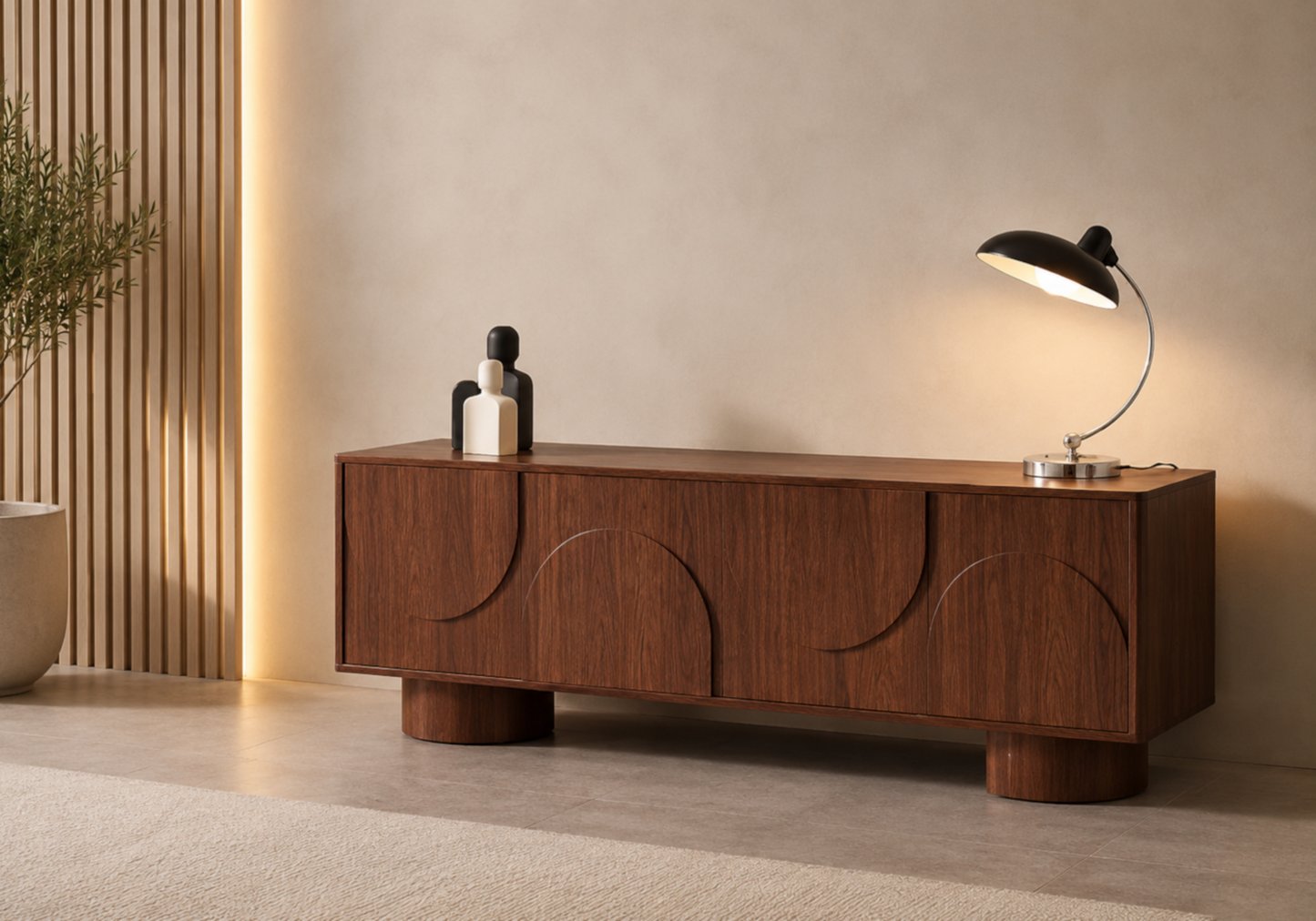 Meuble TV 4 portes en relief décor noyer – Galerie du Mobilier - Vue 1
