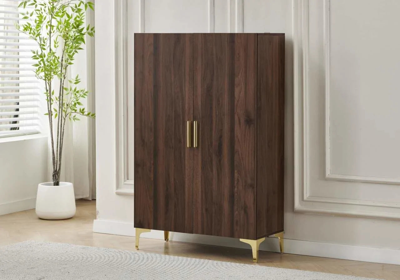 Meuble chaussure design bois noyer doré – Galerie du Mobilier - Vue 1