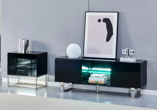 Petit meuble rangement argent laqué noir ALYA Galerie du Mobilier