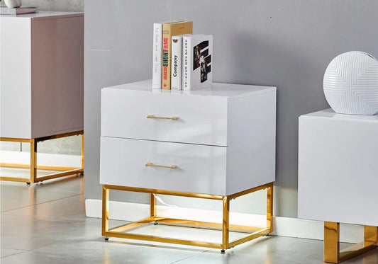 Petit meuble rangement doré laqué blanc ALYA Galerie du Mobilier