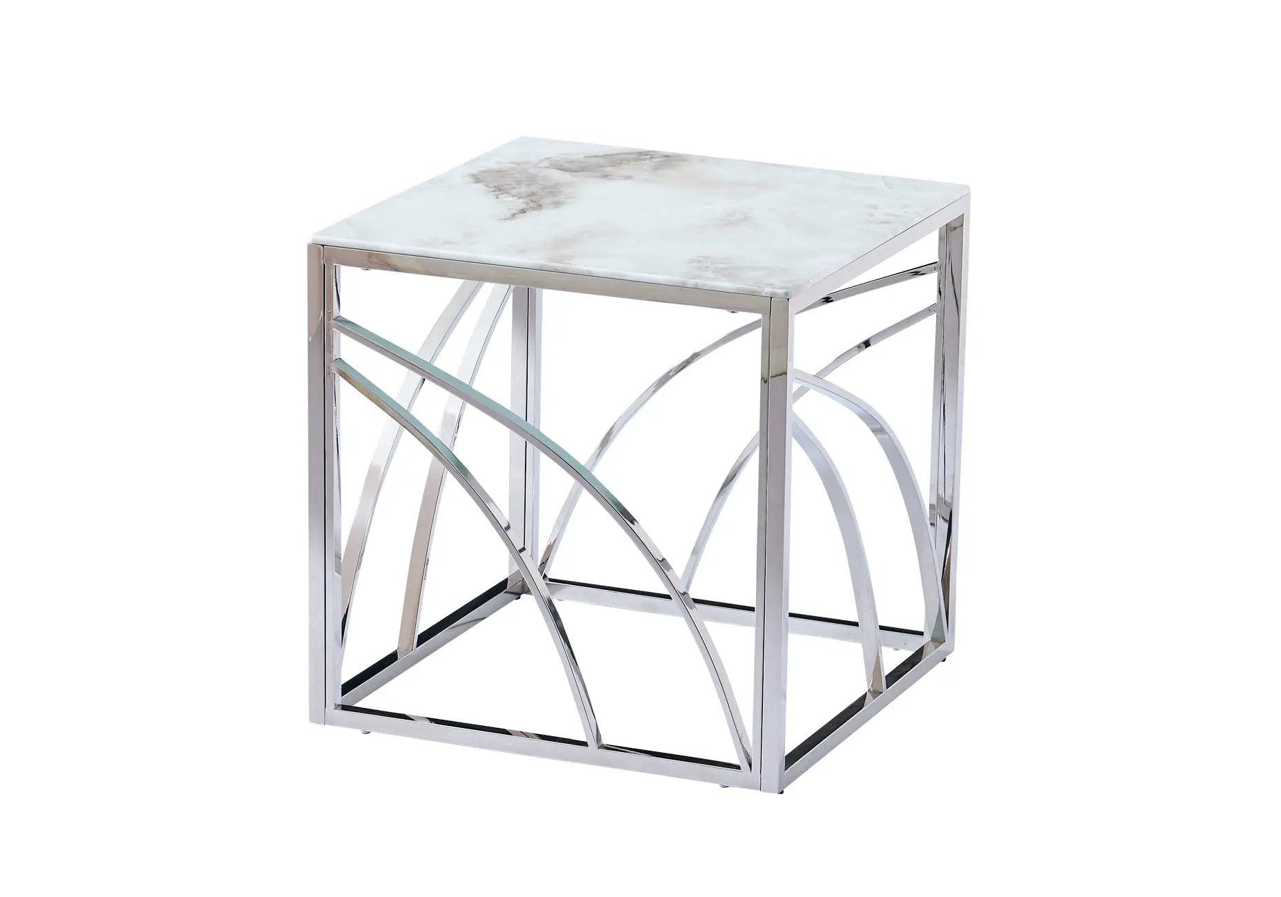 Petite table argentée marbre blanc GEO Galerie du Mobilier