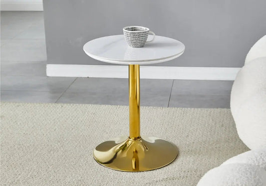 Petite table dorée céramique marbre blanc GOYA Galerie du Mobilier