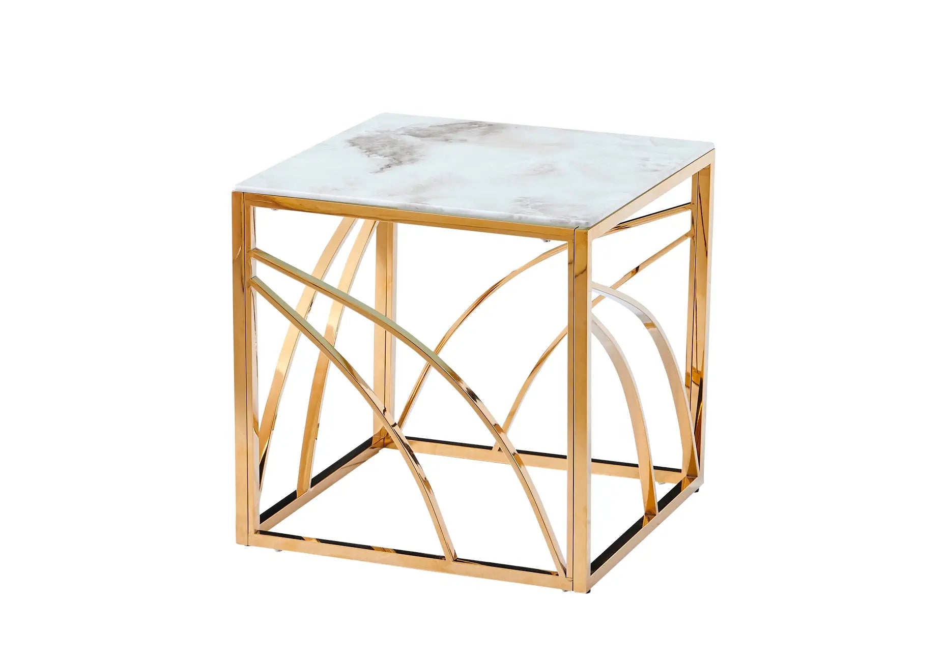 Petite table dorée marbre blanc GEO Galerie du Mobilier